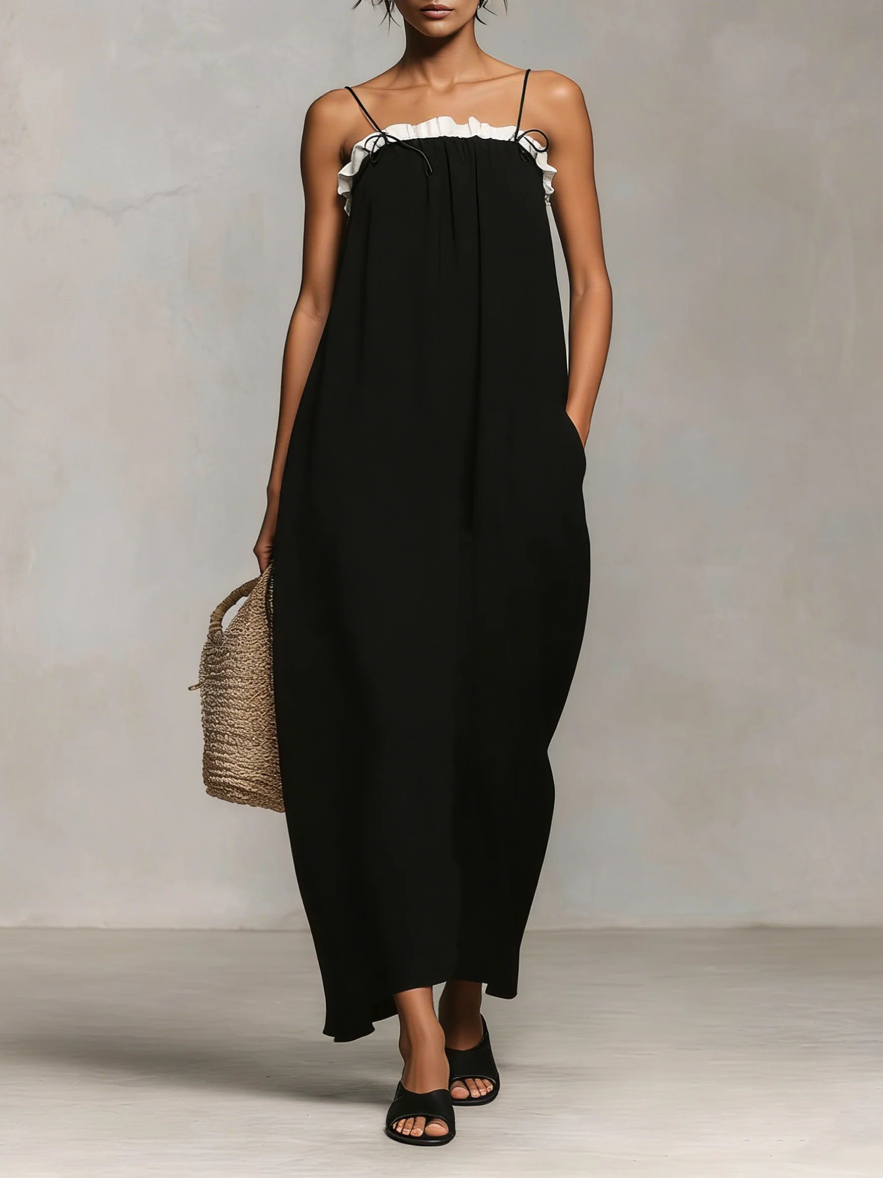 Mirelle | Colour Block Maxi Dress with Fine Straps