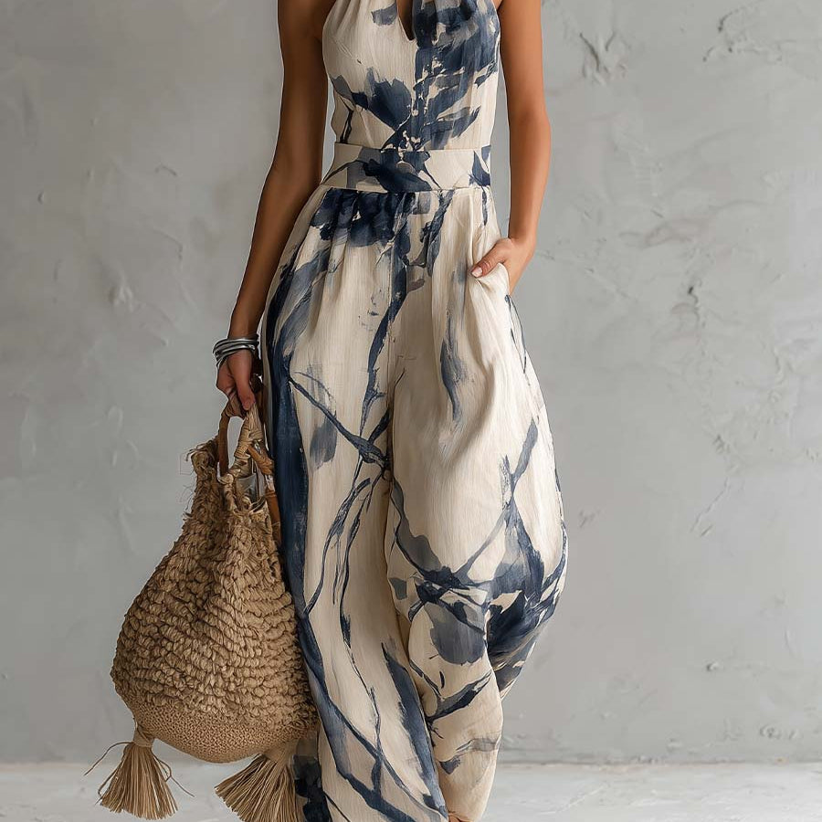 Hanabi | Ink Wash Print Wide-Leg Jumpsuit