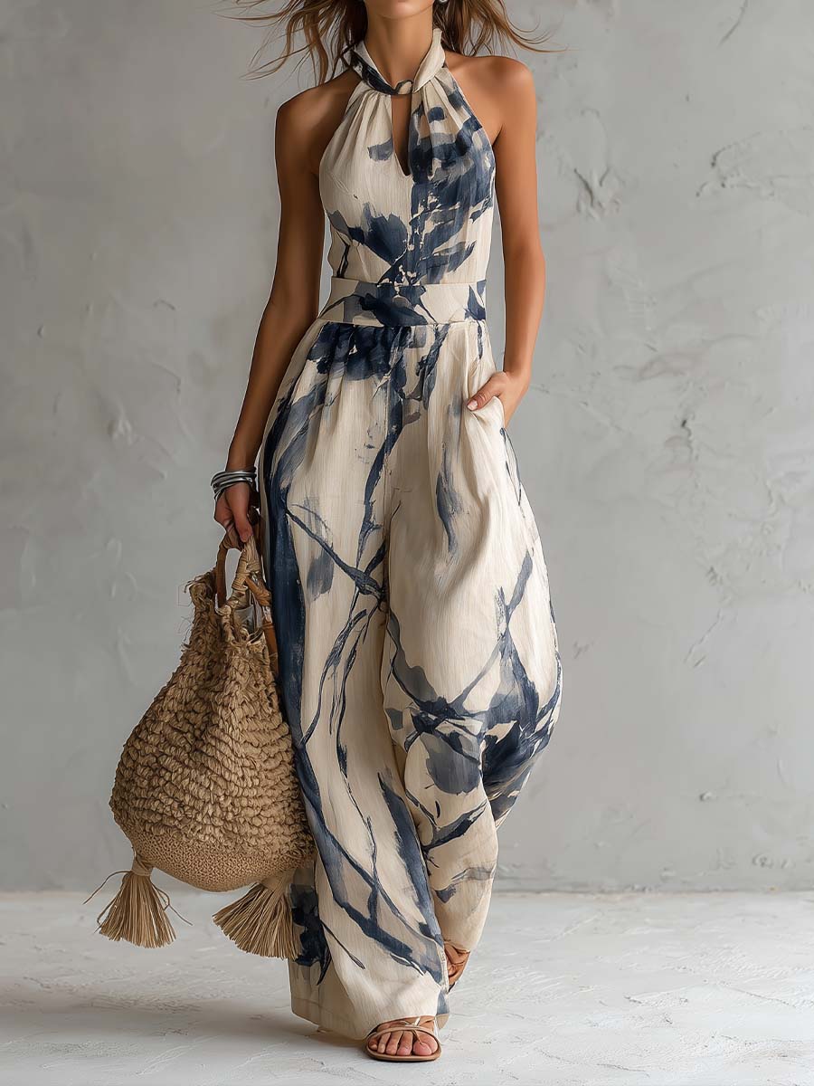 Hanabi | Ink Wash Print Wide-Leg Jumpsuit