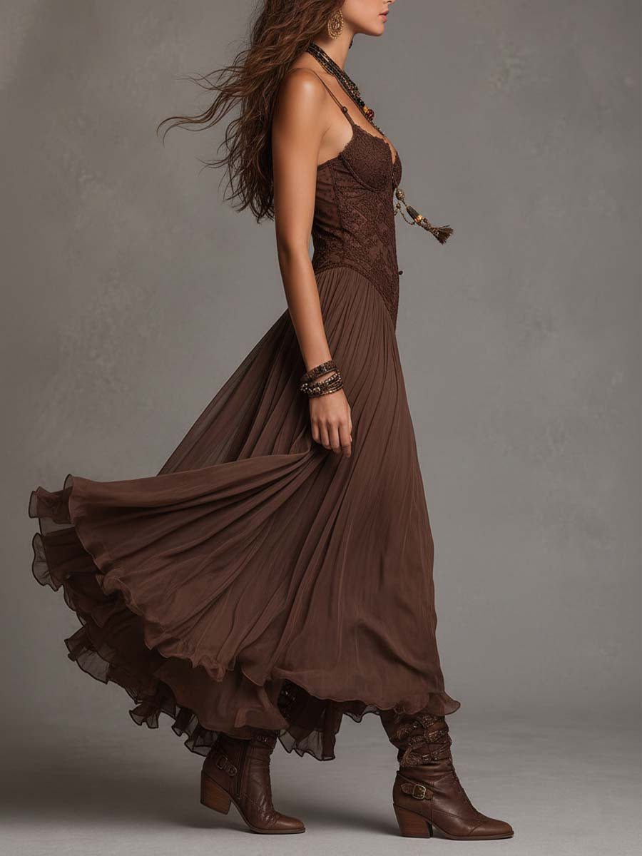 Maren | Chocolate Lace-Panelled Maxi Dress