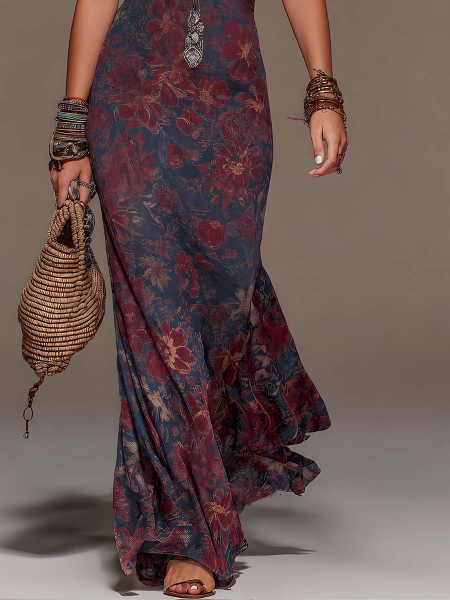 Rosalind | Floral Halterneck Fishtail Maxi Dress