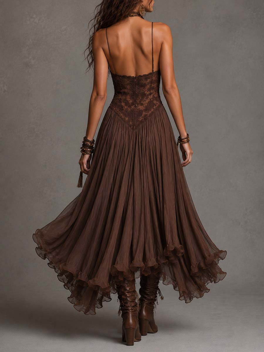 Maren | Chocolate Lace-Panelled Maxi Dress