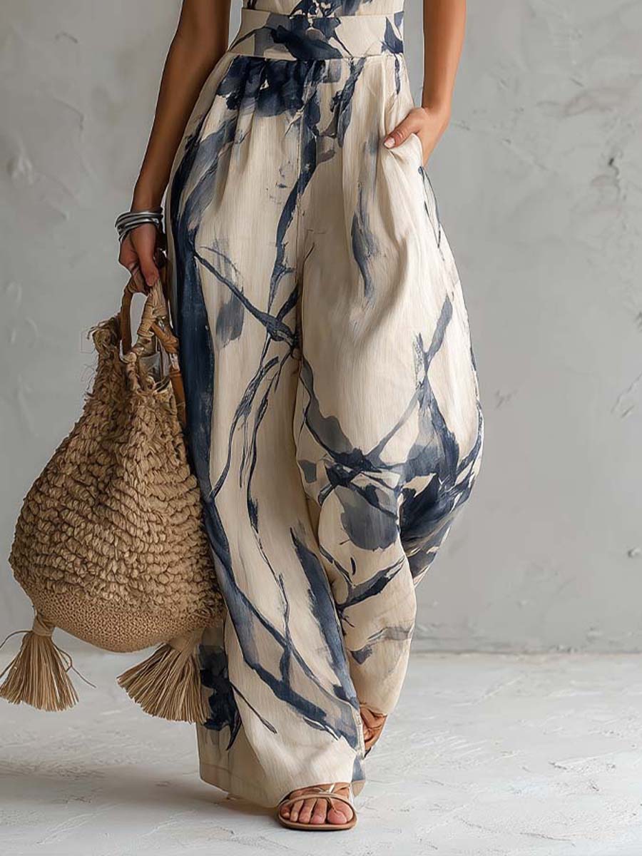 Hanabi | Ink Wash Print Wide-Leg Jumpsuit