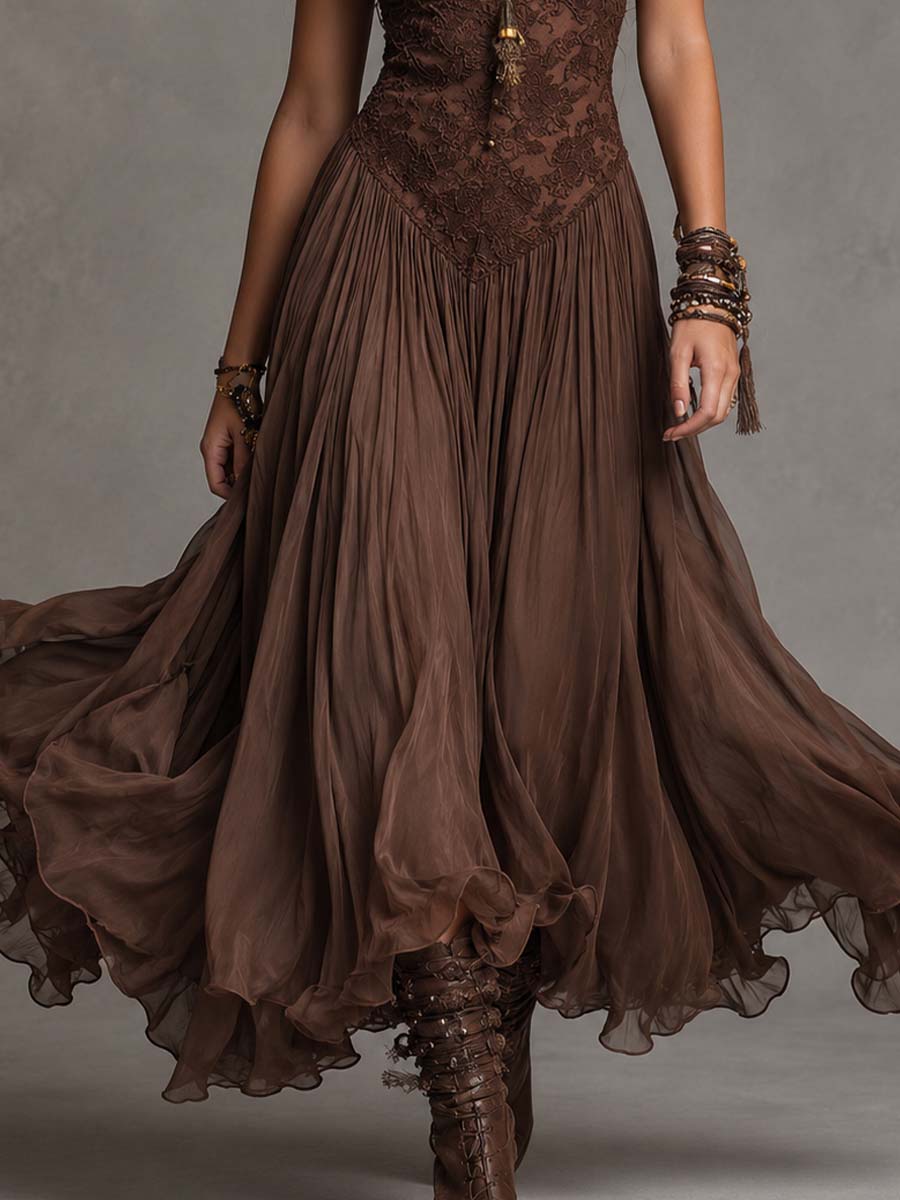 Maren | Chocolate Lace-Panelled Maxi Dress