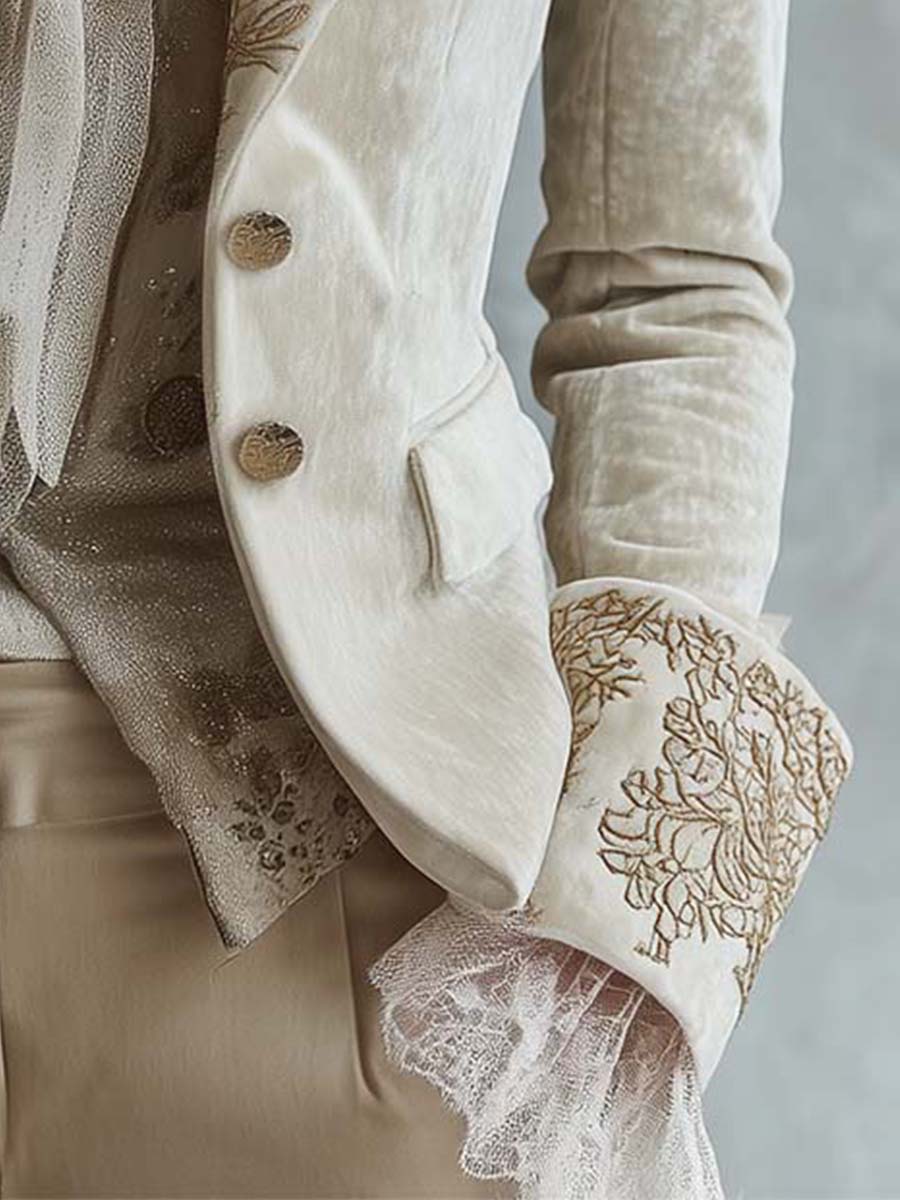 Cordelia | Ivory Embroidered Tailored Blazer