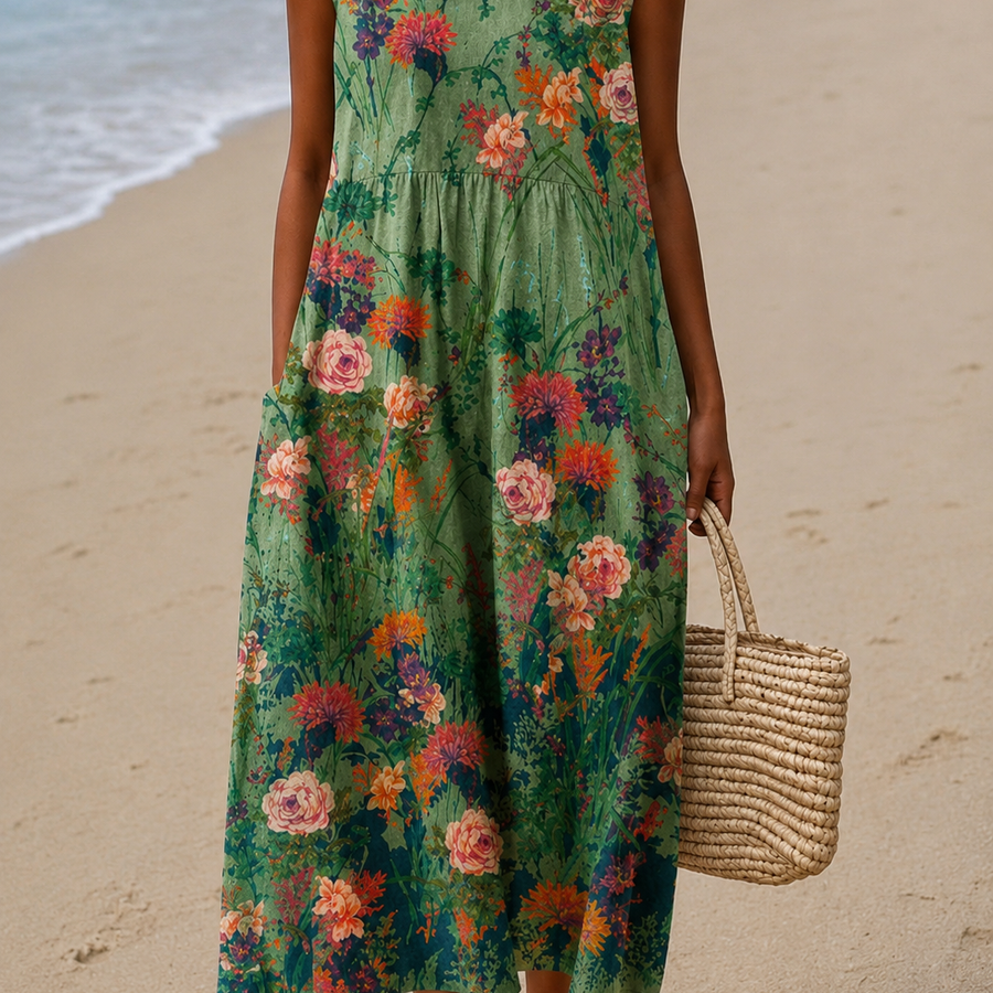 Savannah - Women's Sleeveless Printed Midi Casual Dress
