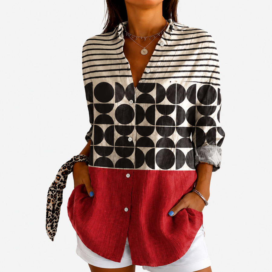 Retro Charm Colour Block Blouse