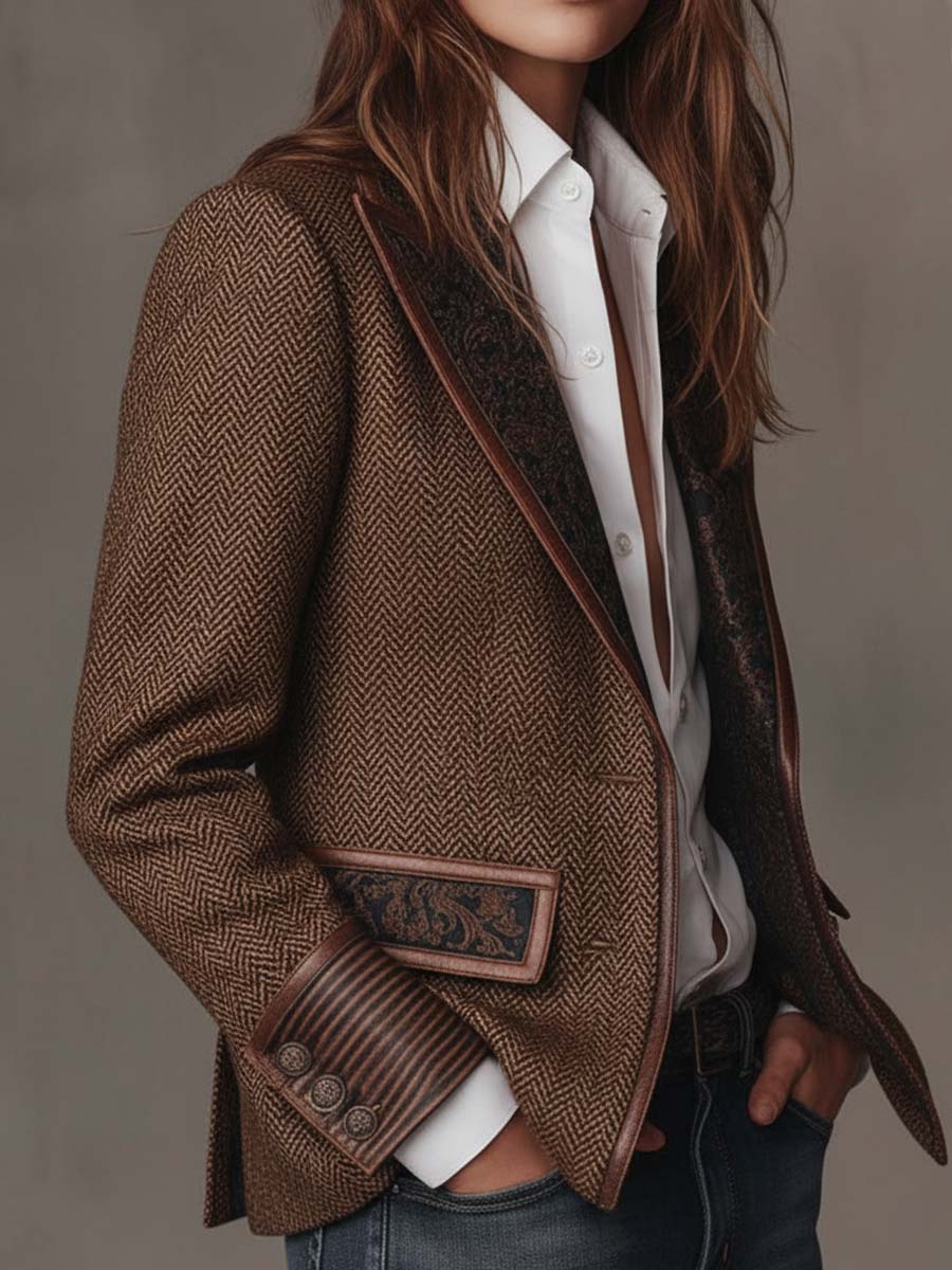 Theodora | Herringbone Panel Blazer