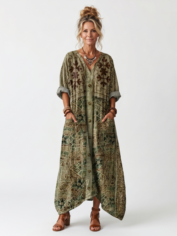 Aleta | Button Front Midi Dress with Oversized Pockets