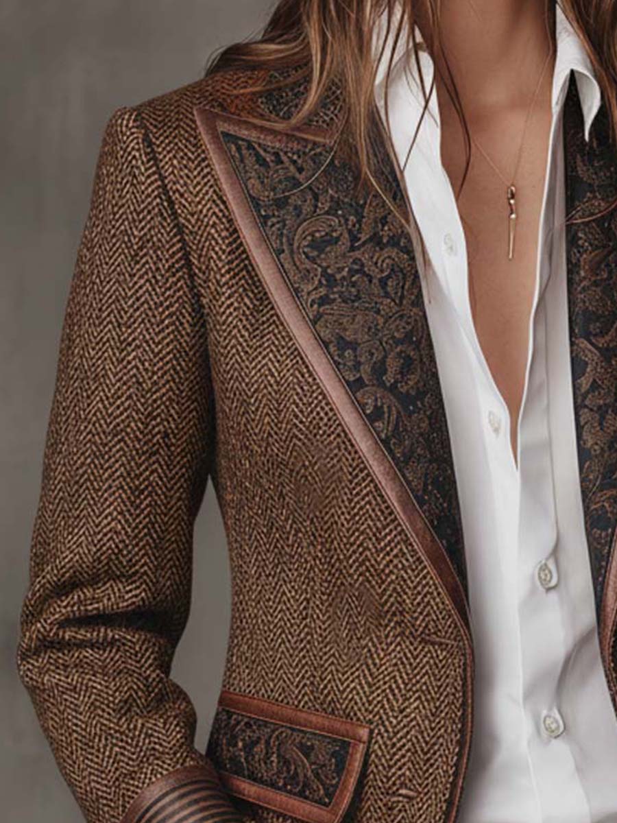Theodora | Herringbone Panel Blazer