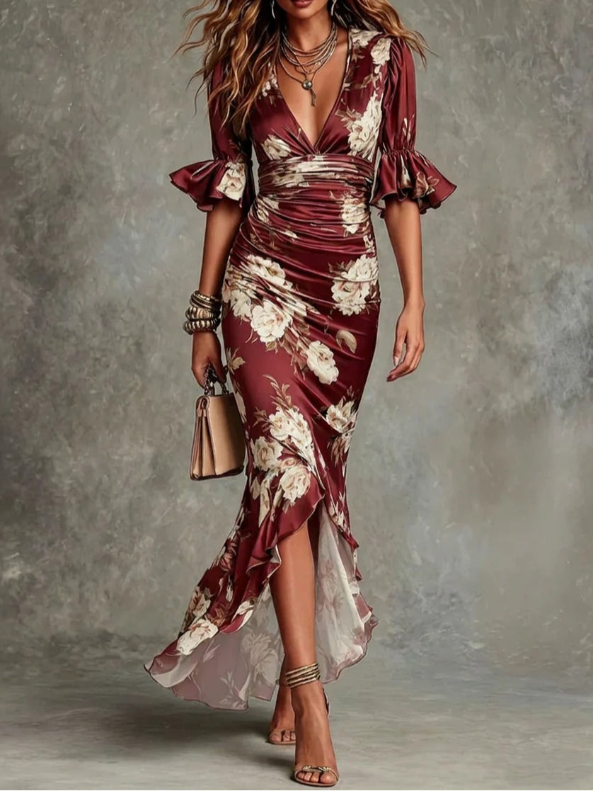 Camelia • Floral Print Satin Dress