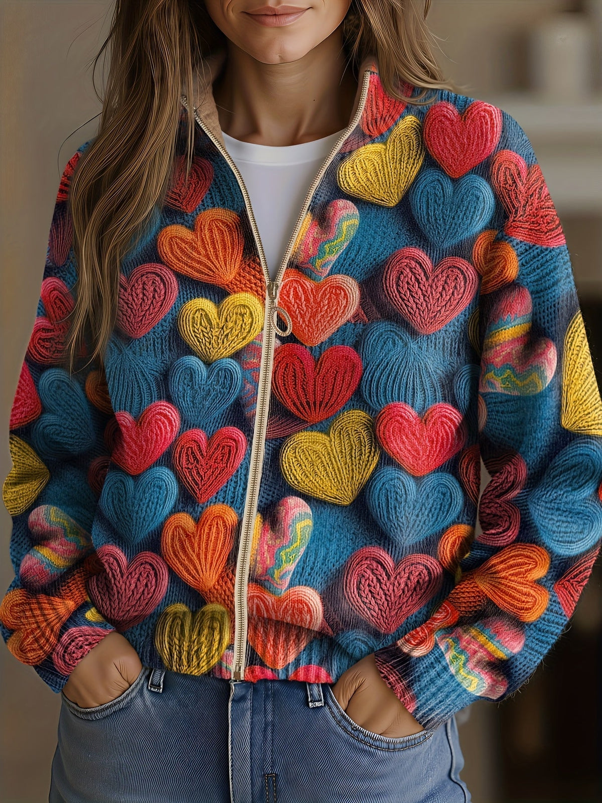 Valentine™ | Multicoloured Hearts Textured Knit Pattern