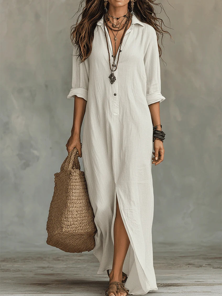 Veronica | Button-Front Long Maxi Dress