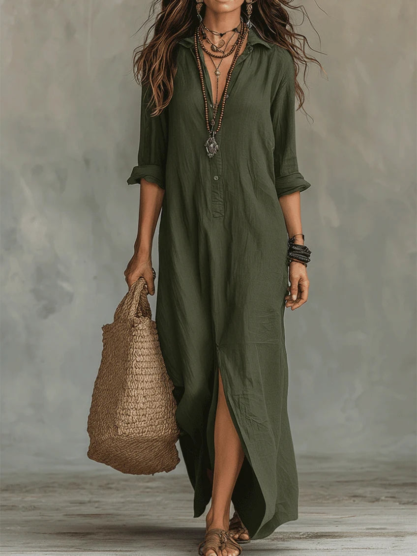 Soline | Button-Front Long Maxi Dress