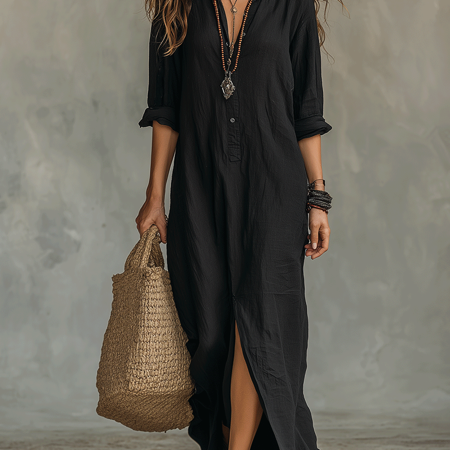 Timeless Button Maxi Dress – Elegant, Lightweight & Easy Fit