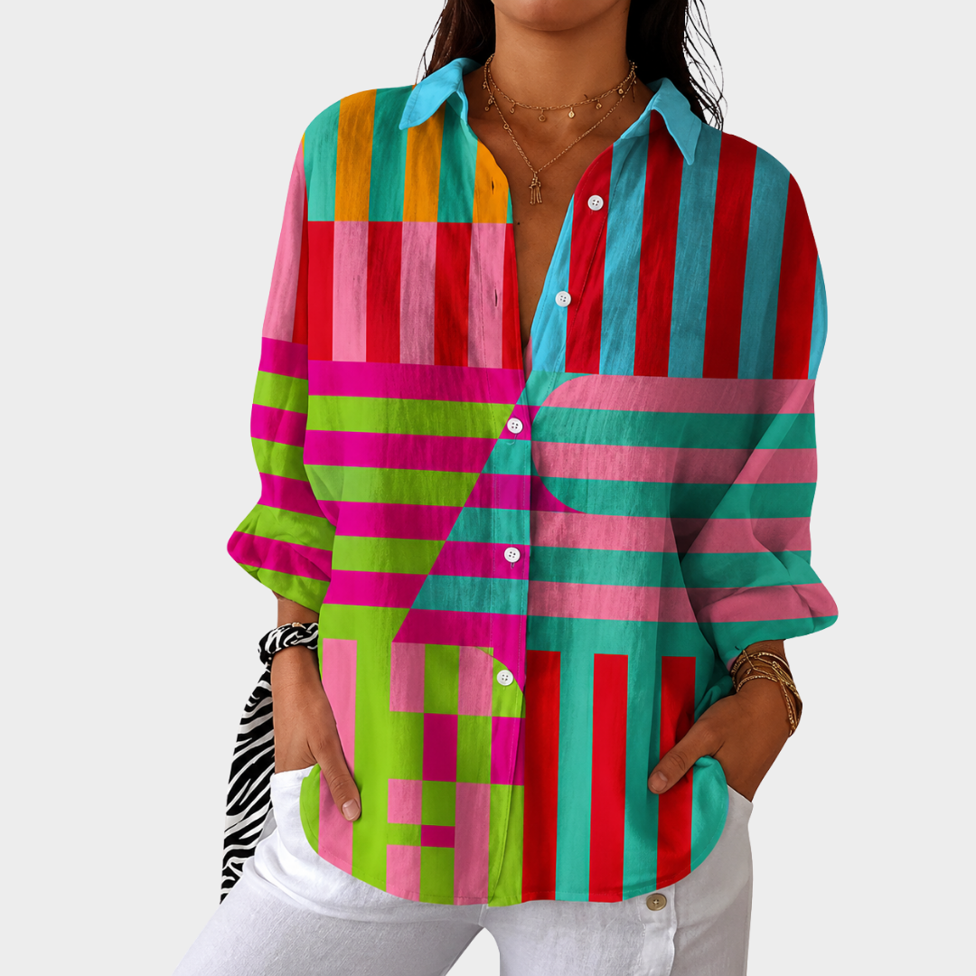Vivid Stripe Colorblock Blouse