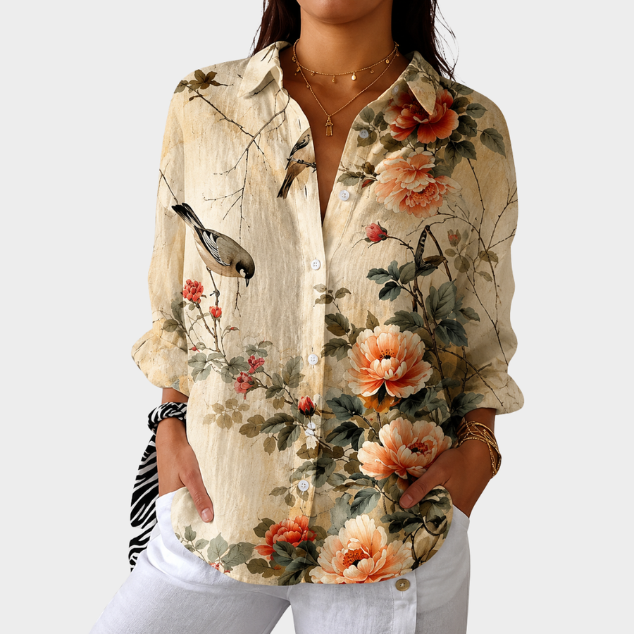 Vintage Peony Bird Blouse