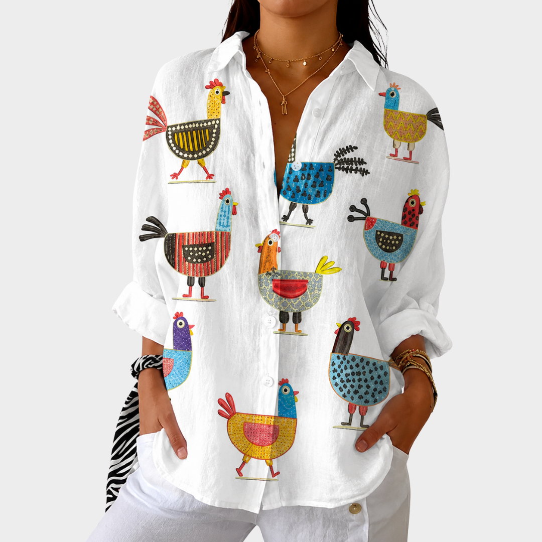 Folk Hen Print Blouse