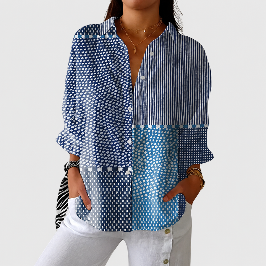 Indigo Patchwork Stripe Blouse