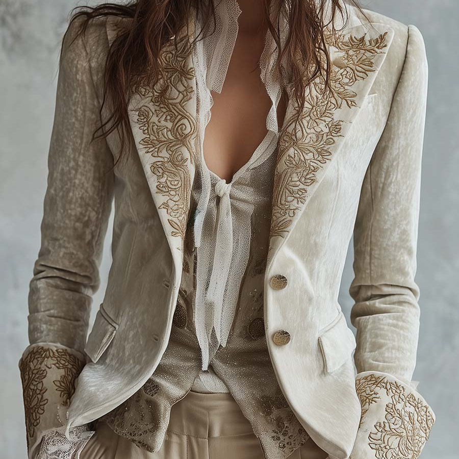 Cordelia | Ivory Embroidered Tailored Blazer