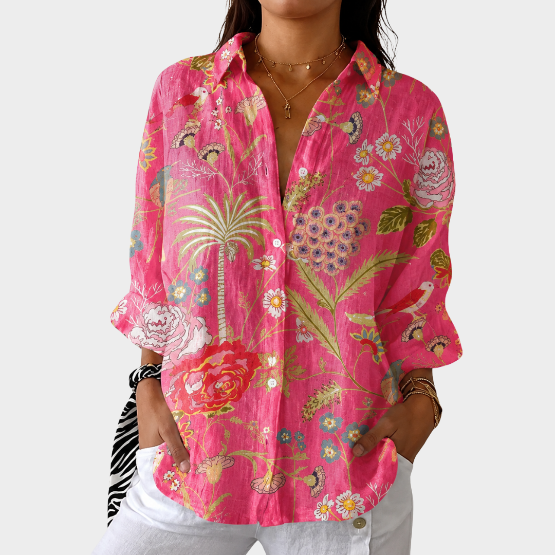 Fuchsia Tropical Art Blouse