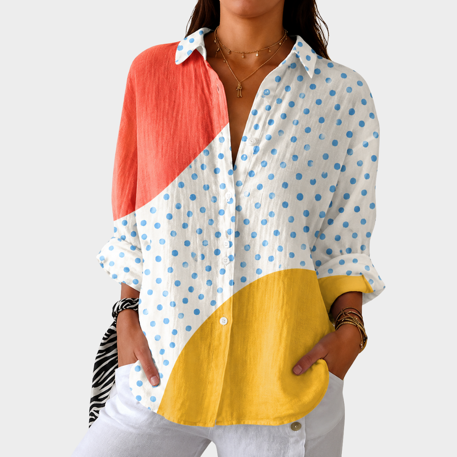 Coral Dot Colorblock Blouse
