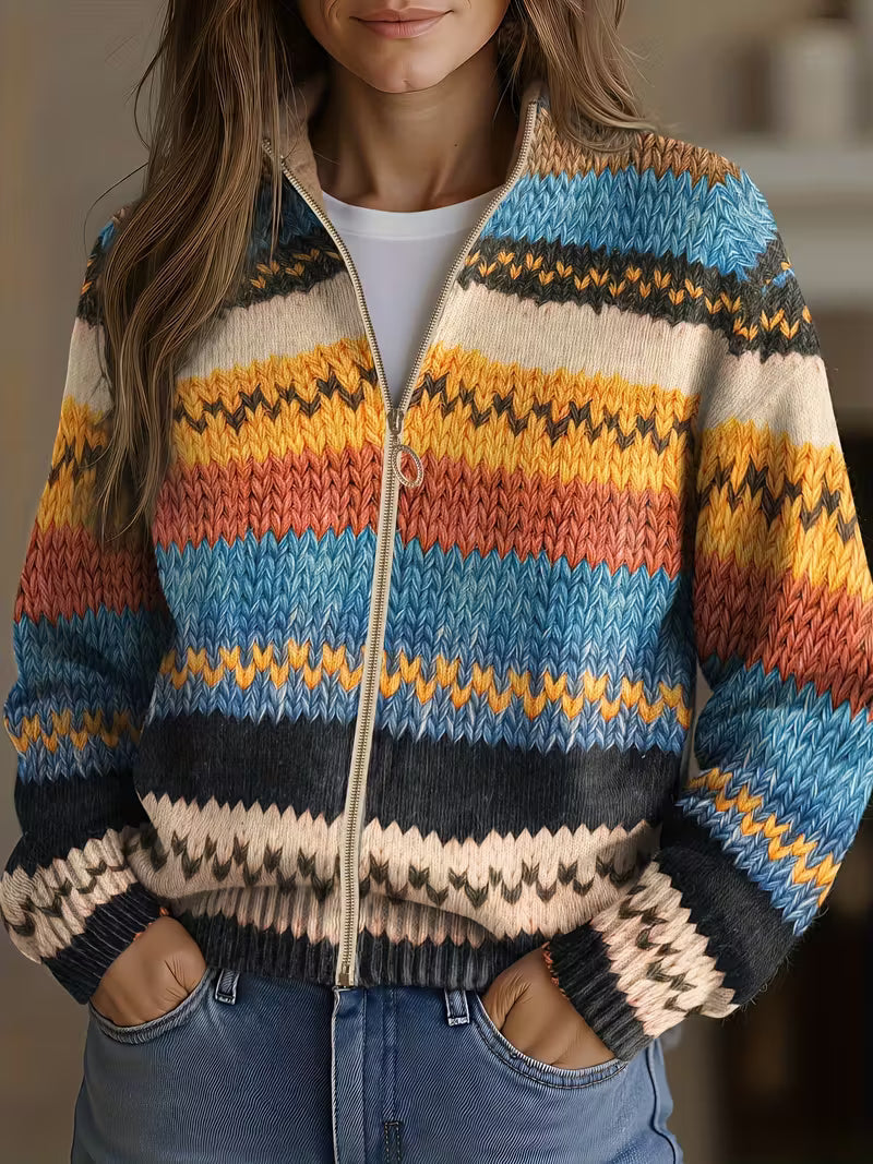 Yseult™ | Multicoloured Zigzag Striped Knit Cardigan