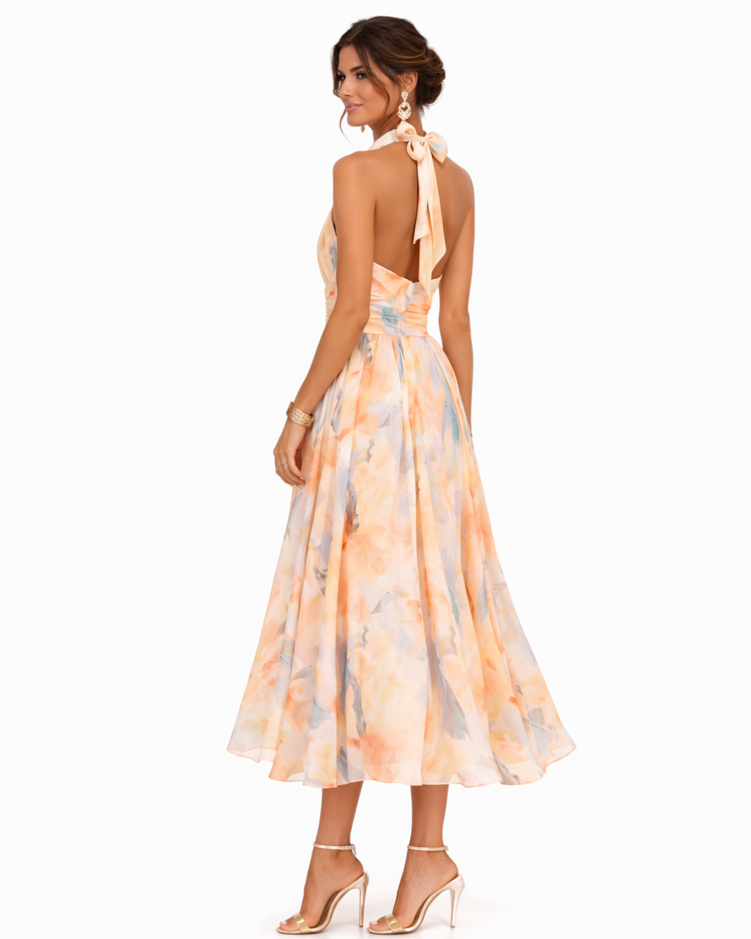 Aurora | Halter Neck Dress with Watercolour Print