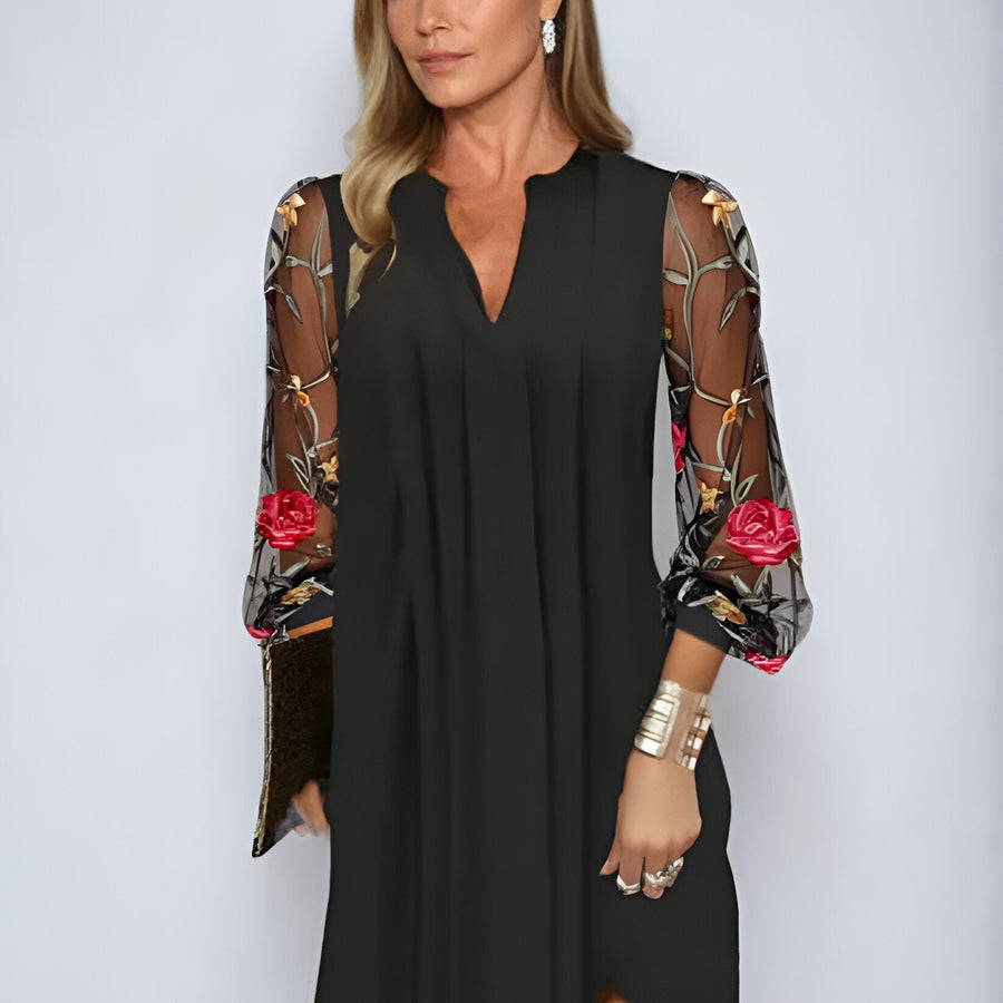 Julia – Embroidered Sleeve Midi Dress