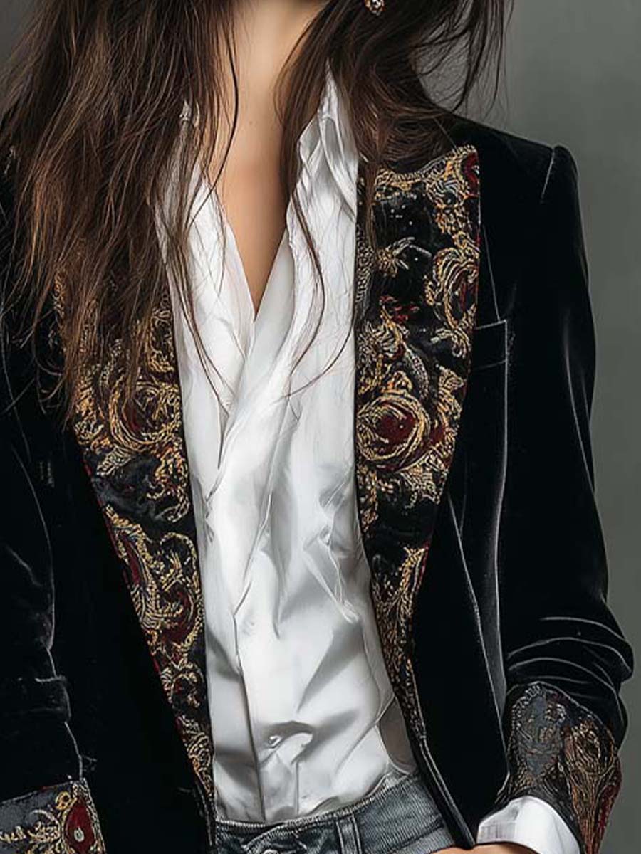 Verity | Black Baroque Lapel Blazer
