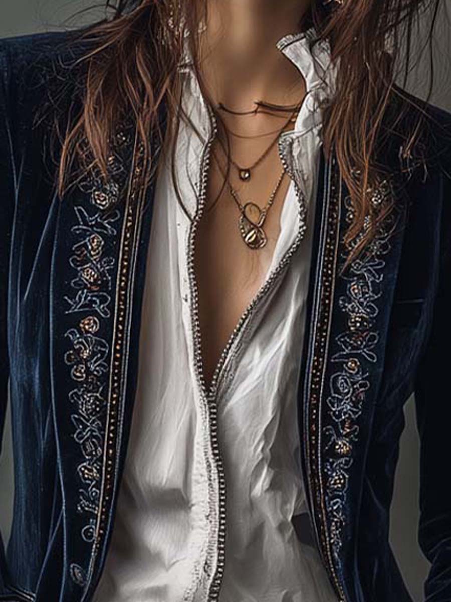 Marguerite | Navy Embroidered Longline Jacket