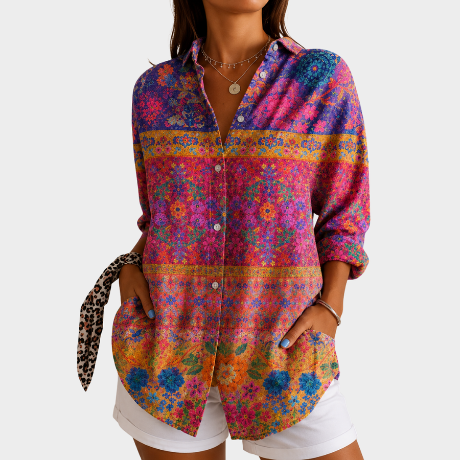 Vibrant Garden Mosaic Blouse