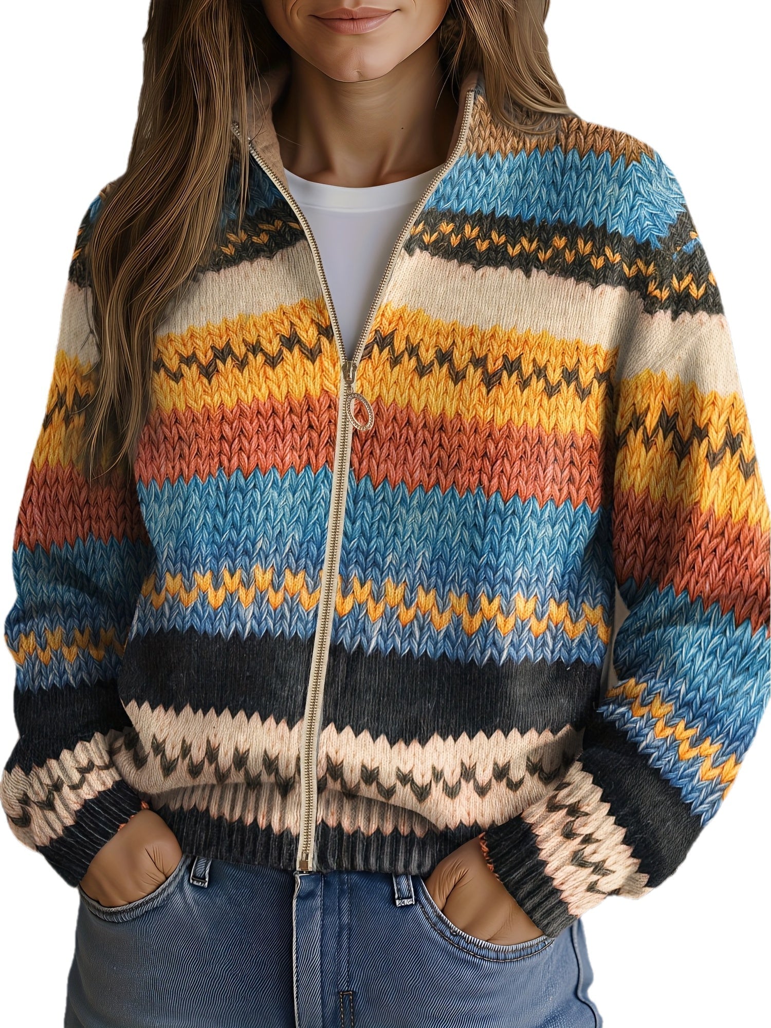 Yseult™ | Multicoloured Zigzag Striped Knit Cardigan