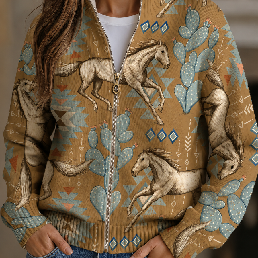 Perpetua™ | Desert Horse and Cactus Zip Cardigan