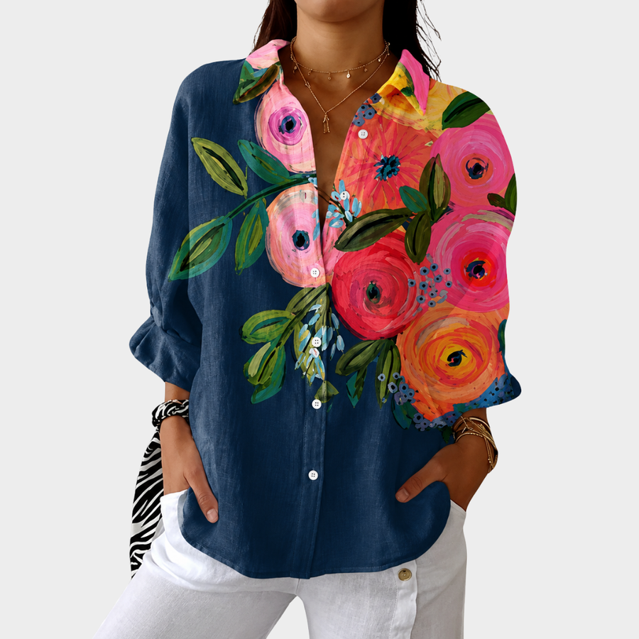 Navy Rose Bouquet Blouse