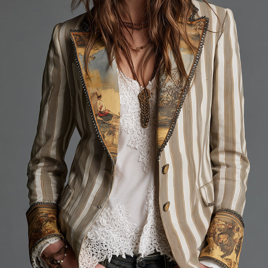 Clementine | Boho Striped Lapel Blazer