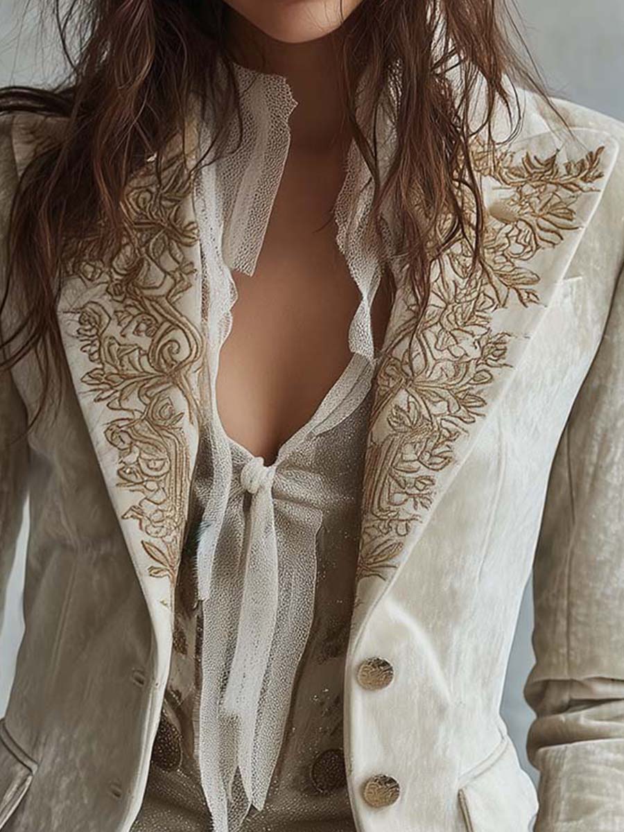Cordelia | Ivory Embroidered Tailored Blazer