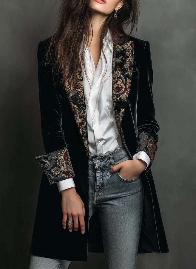 Verity | Black Baroque Lapel Blazer