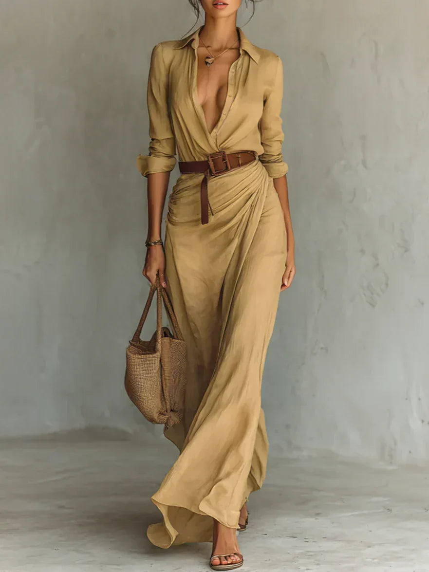 Camille | Maxi Dress with Lapels and Waist Belt