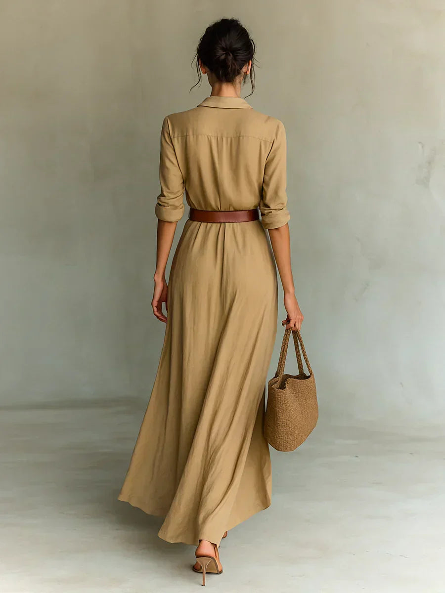 Camille | Maxi Dress with Lapels and Waist Belt