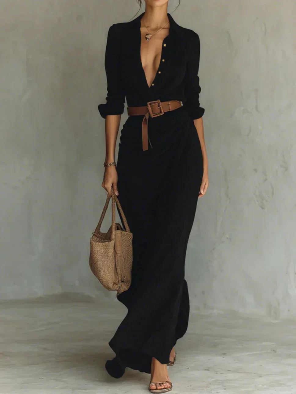 Camille | Maxi Dress with Lapels and Waist Belt