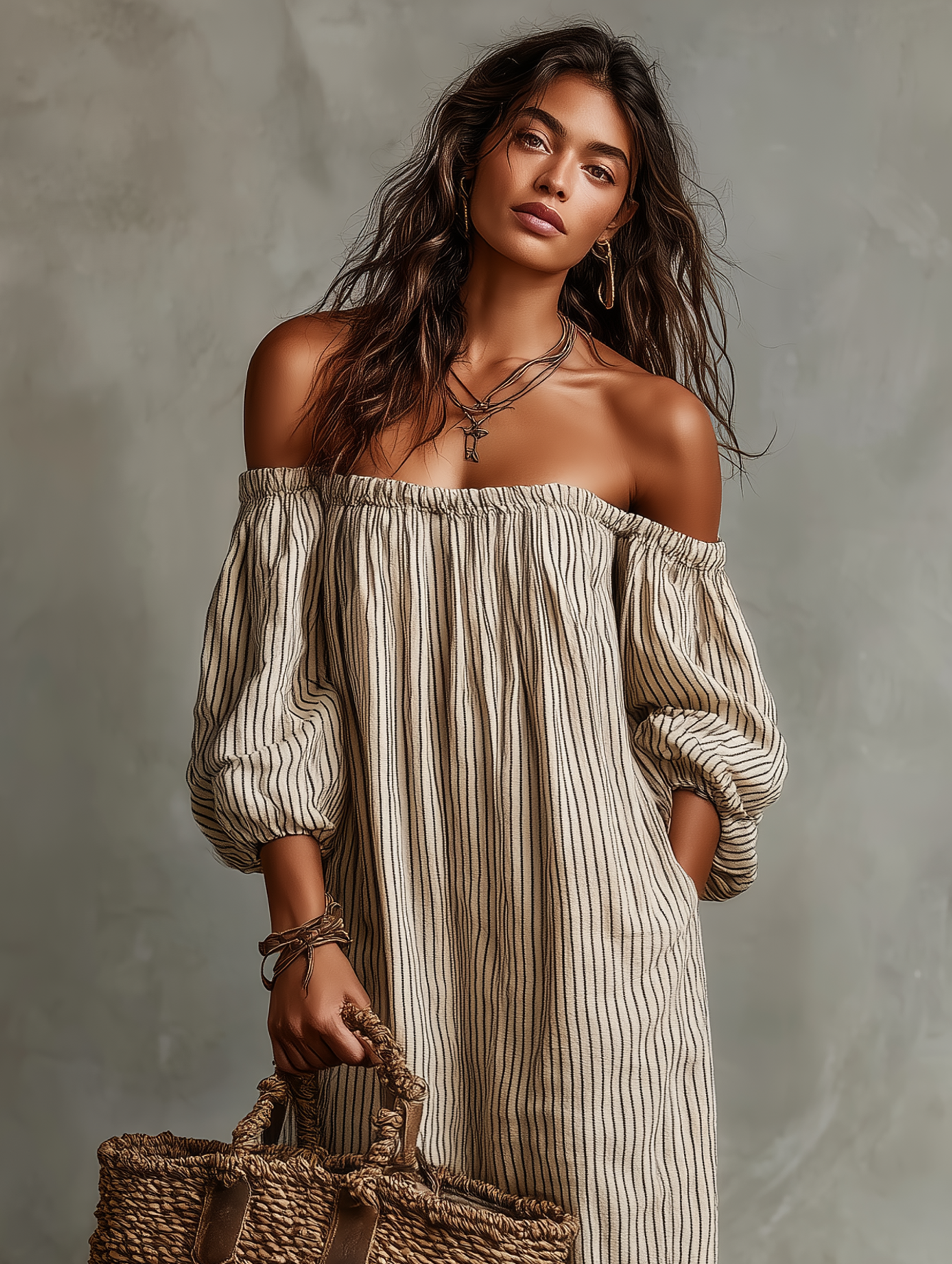 Carmen | Off-Shoulder Cotton and Linen Maxi Dress