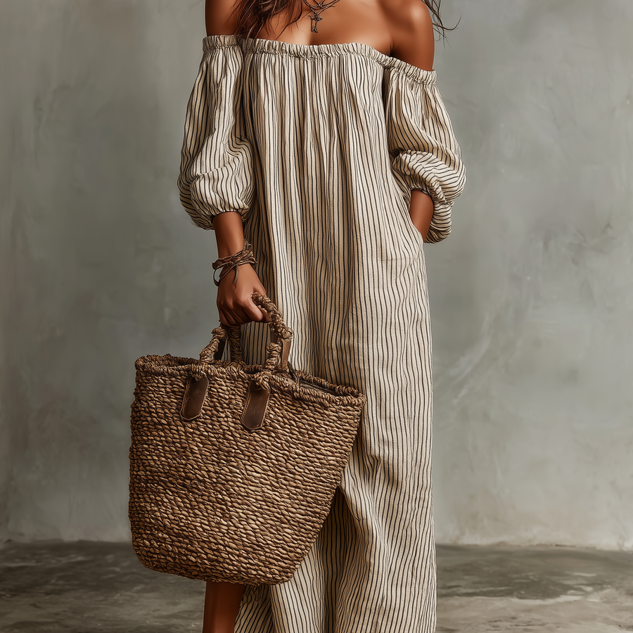 Carmen | Off-Shoulder Cotton and Linen Maxi Dress