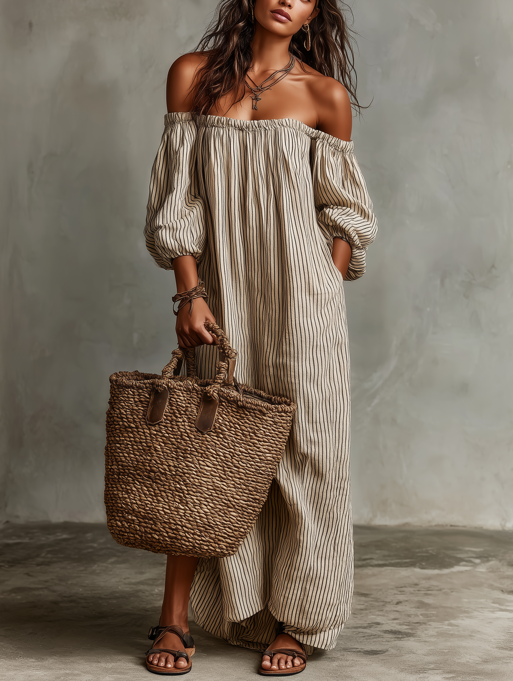 Carmen | Off-Shoulder Cotton and Linen Maxi Dress