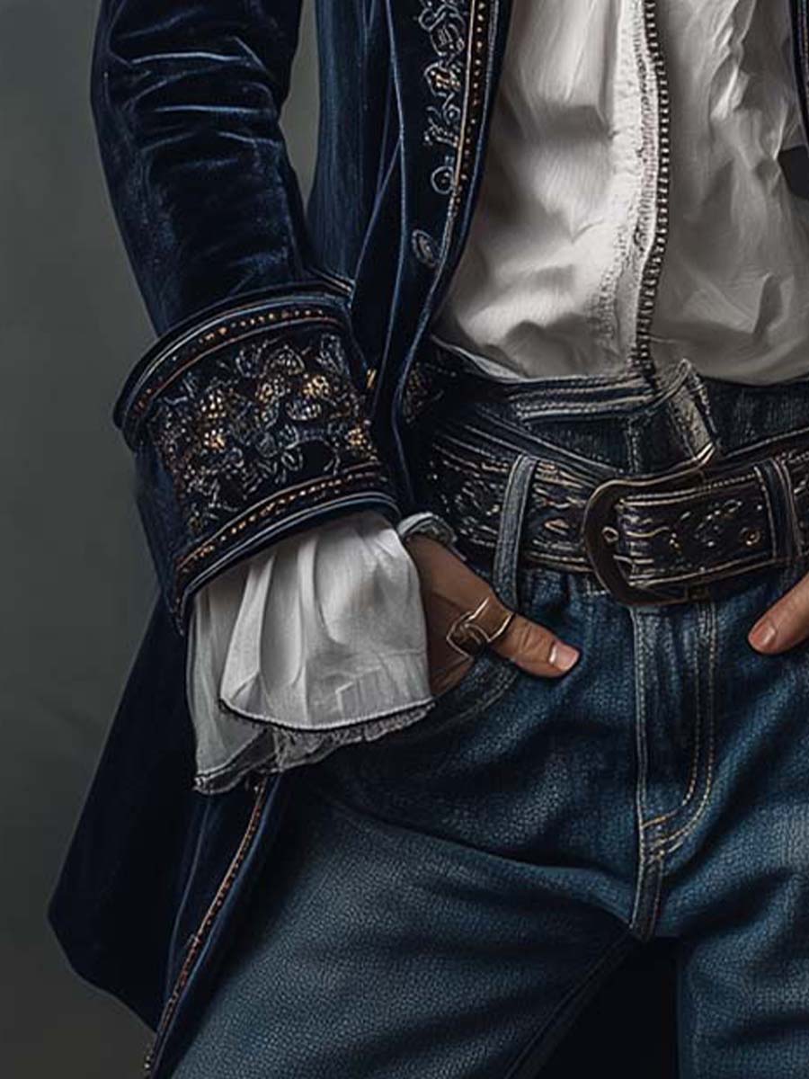 Marguerite | Navy Embroidered Longline Jacket