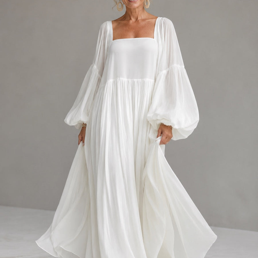 Caroline | Square-Neck Puff-Sleeve Maxi Dress