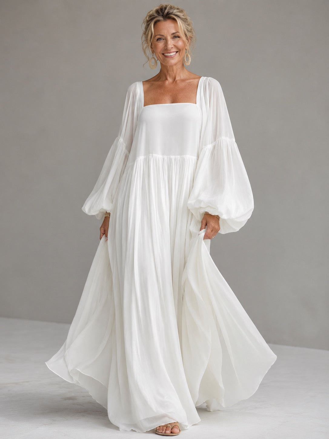 Caroline | Square-Neck Puff-Sleeve Maxi Dress