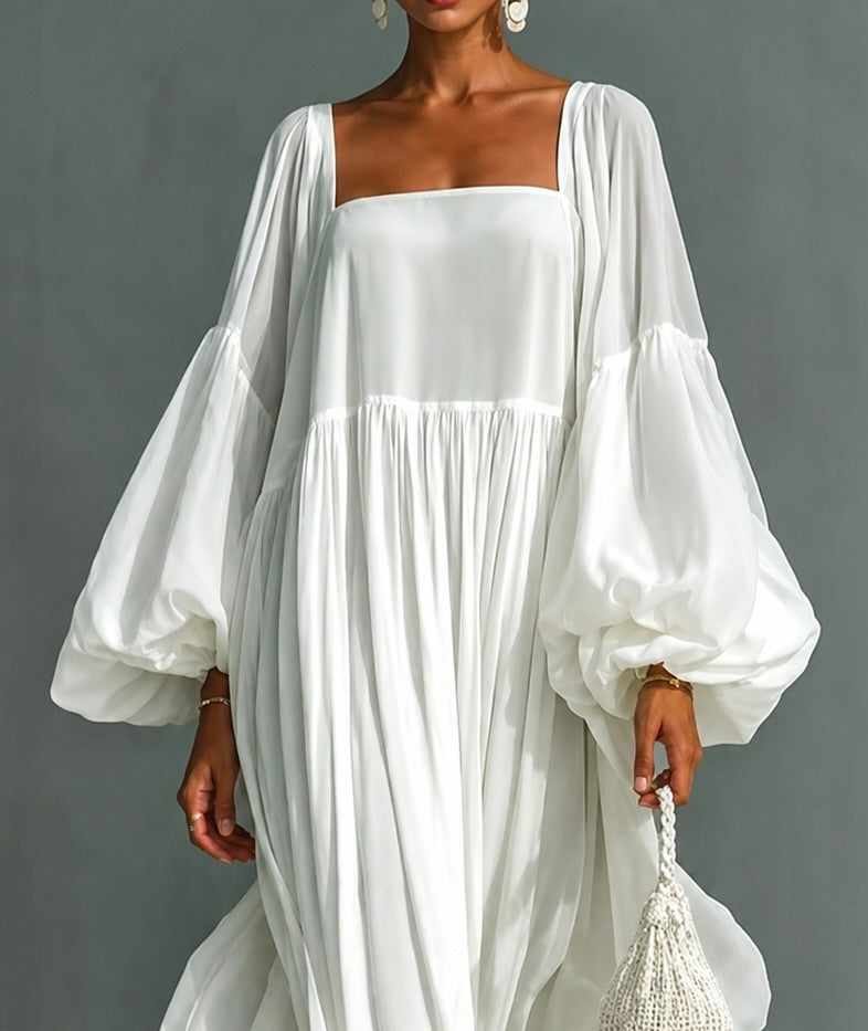 Caroline | Square-Neck Puff-Sleeve Maxi Dress