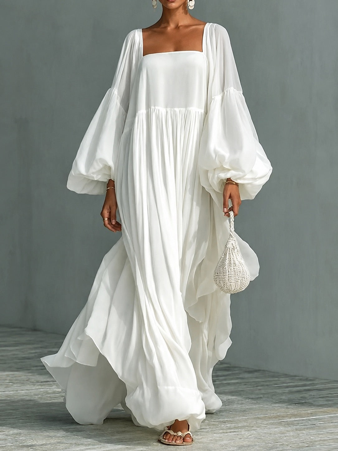 Caroline | Square-Neck Puff-Sleeve Maxi Dress