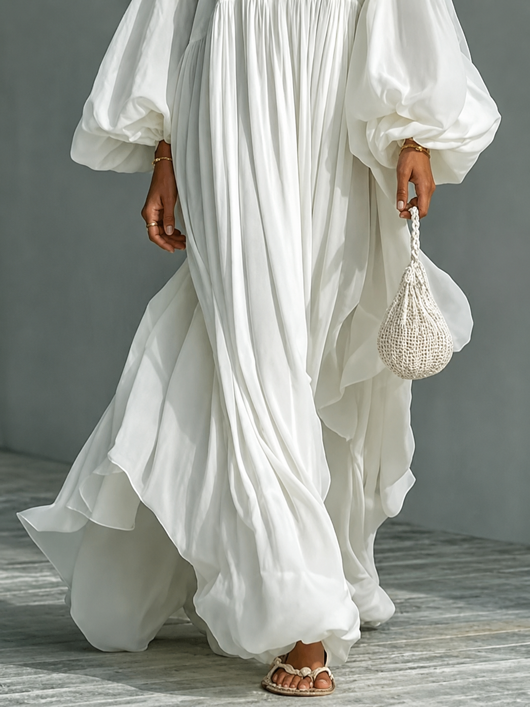 Caroline | Square-Neck Puff-Sleeve Maxi Dress